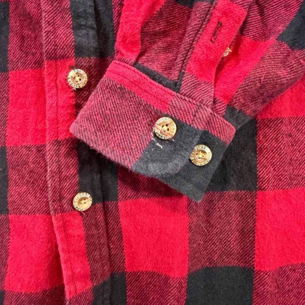 Vintage Field & Stream Men XL Red Black Buffalo Plaid Flannel Button Down Cotton